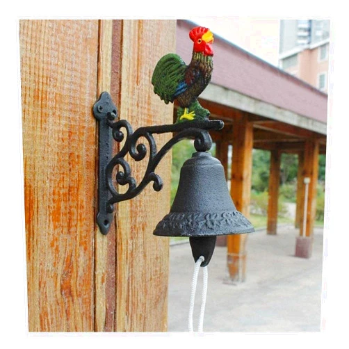 WDDD Cast Iron Doorbell Dinner Bell Cast Iron Color Rooster Chicken Bell On Rod. for Farm, Ranch, Cabin Decoration, Decorative Doorbell