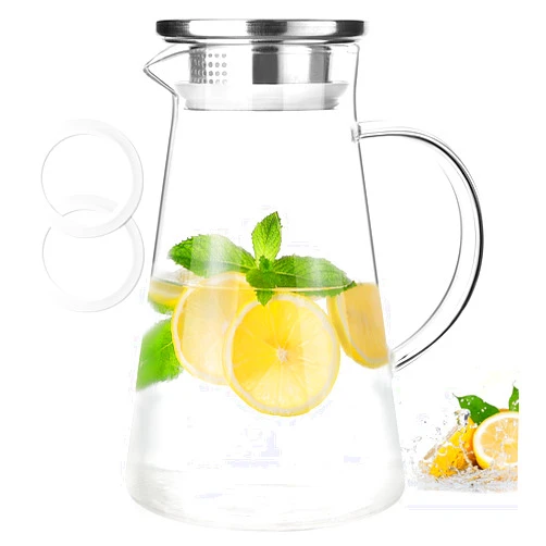 Potdoctor Glass Pitcher with Lid and Handle, 2 Liter 68oz Water Pitcher with Spout for Fridge, Borosilicate Glass Jug for Hot/Cold Drink, Large Ice Tea Carafe for Juice, Coffee, Sangria, Beverage