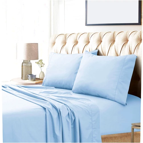 Tribeca Living Egyptian Cotton Sateen 800 Thread Count Hemstitched Deep Pocket Sheet Set, King, Blue