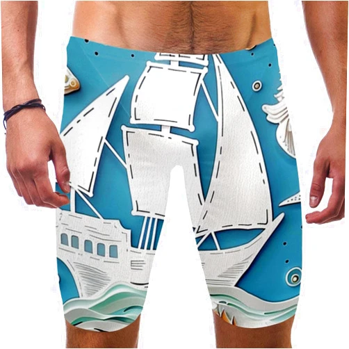 FNETJXF Swim Jammers for Men, Men's Swim Briefs, Nautical Anchor Lighthouse Fish
