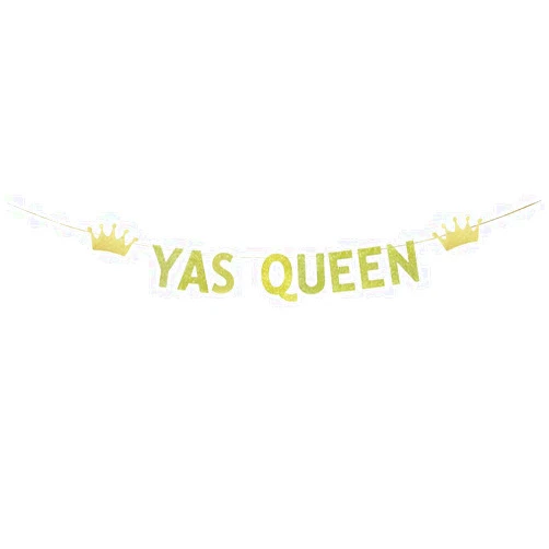 TENNYCHAOR Yas Queen Banner,Yas Queen Bunting Sign,Crown Lady Club Decor,Women Empowerment Birthday Bachelorette Bridal Shower Party Decorations.