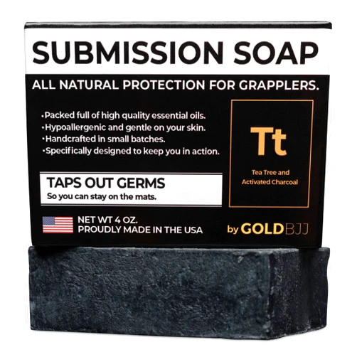Gold BJJ Premium Tea Tree Oil Soap - USA Made Bar Soap for BJJ, Jiu Jitsu, Wrestling, and Grappling (Single 4 Ounce Soap Bar, Activated Charcoal)