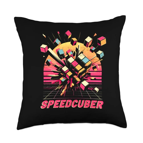 The Melting Cube - Competitive Speed Cubing Merch Puzzle Cube Exploding Speedcuber 80's Youth Vintage Math Throw Pillow, 18x18, Multicolor