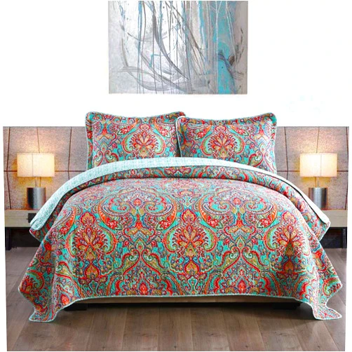 NEWLAKE Cotton Bedspread Quilt Sets-Reversible Patchwork Coverlet Set, European Gorgeous Floral Pattern, Queen Size