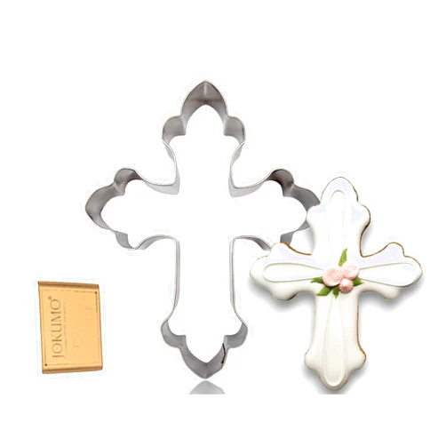 JOKUMO Fancy Cross Cookie Cutter 4” Large Holy Cross Shape Cookie Cutter Mold - 18/0 Stainless Steel