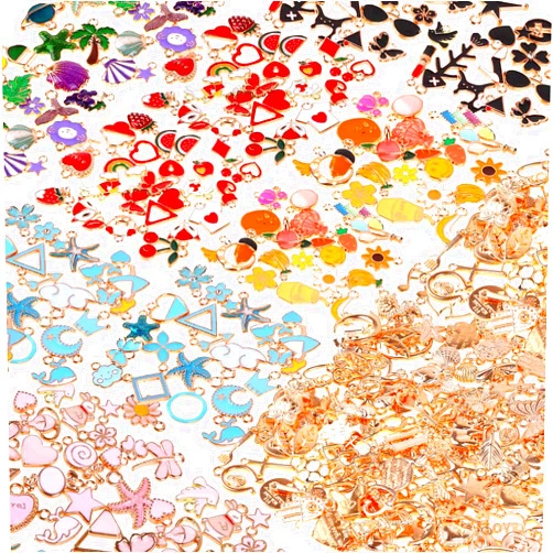 Acejoz 300Pcs Charms for Jewelry Making, Wholesale Bulk Assorted Gold-Plated Enamel Charms Earring Charms for DIY Necklace Bracelet Jewelry Making and Crafting (Multicolor)
