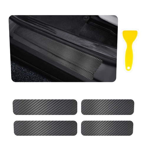 SSNNUU 4PCS Car Door Sill Protector with Scraper,Carbon Fiber Car Door Protector Edge Guards for Front Rear Door Sills,Universal Anti-Scratch Car Door Threshold Strips (4D Black)