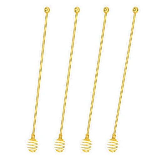 BURLIHOME Stainless Steel Stir Sticks,BURLIHOME Dual-use Mixing Spoon Gold Swizzle Sticks For Coffee Cocktail Drinks At Home/Bar/Kitchen/Party-4 Pieces.