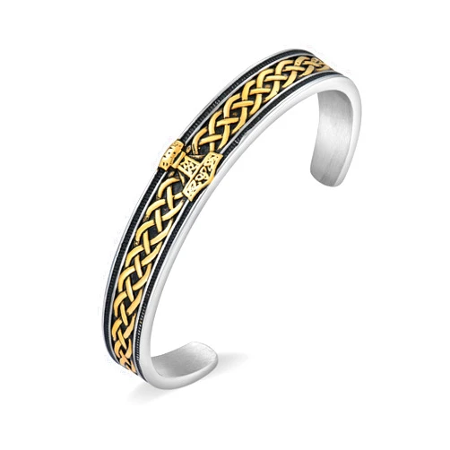 Raymard Mens Viking Thor Hammer Bangle Bracelet, 316L Stainless Steel Celtic Irish Bracelet for Men