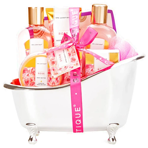 Spa luxetique Gift Set For Women, Spa Luxetique Bath Sets for Women Gift, 8 Pcs Rose Spa Basket Includes Bubble Bath, Shower Gel, Body Lotion, Birthday Spa Gifts, Mothers Day Gifts for Mom