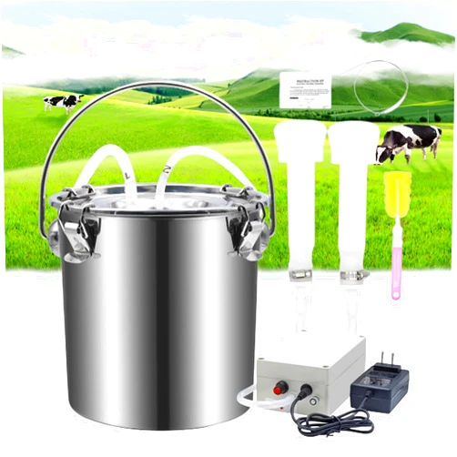 PAULOZYN Cow Milking Machine Electric Milker Vacuum Pump Automatic Portable Plug-in Speed Adjustable Milking Supplies with 5L Bucket, Tube and Brush