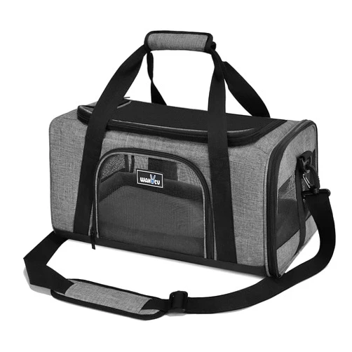 Wakytu TSA Approved Pet Carrier for Small Cats Dogs, Travel Bag with Adequate Ventilation, 5 Mesh Windows, 3 Entrance, Locking Safety Zippers, Padded Shoulder and Carrying Strap, Small