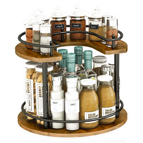 LIAISIMI 2 Tier Lazy Susan Organizer,2-Tier Spinning Spice Rack with Stable Carousel Base & 4 Height Settings for Cupboard Kitchen Countertop Dining Table Cupboard (Round)