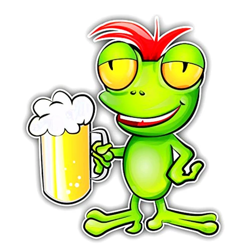 Generic Funny Cartoon Frog with Beer Sticker - Durable Adhesive UV-Resistant Waterproof Vinyl Decal for Car Bumper, Laptop, Water Bottle, Wall, and Window, Size - 5'' Longer Side