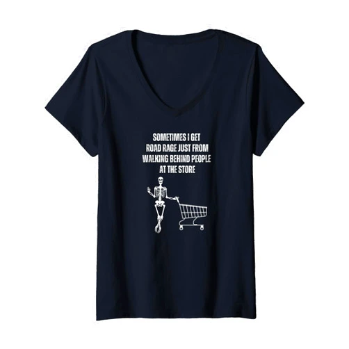 I'll Die Without Coffee Designs Co. Womens Funny Road Rage In Store Halloween Skeleton Spooky Sarcastic V-Neck T-Shirt