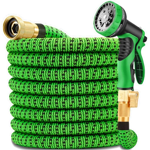 Infixiso Expandable Garden Hose 100ft - Lightweight, Ultra Flexible, Durable, Kink-Free Expanding Garden Hose- RV, Marine and Camper Heavy Duty Water Hoses(Green Black)