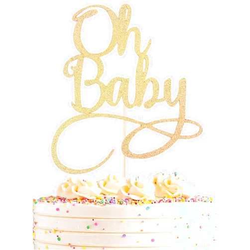 AHAORAY Oh Baby Cake Topper - Premium Gold Baby Birthday Party Cake Decoration Supplies, for Baby Shower/Gender Reveal Party/Baby Party Photo Booth Props