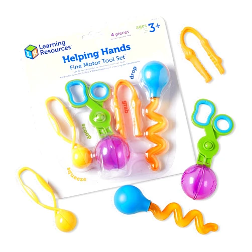Learning Resources Helping Hands Fine Motor Tool Set Toy - 4 Pieces, Ages 3+ Fine Motor and Sensory Play Toys, Toddler Tweezers, Sensory Bin Toys