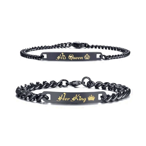 Global Jewelry Stainless Steel Her King His Queen Couple Bracelet Matching Set Valentine Gift (A Set)