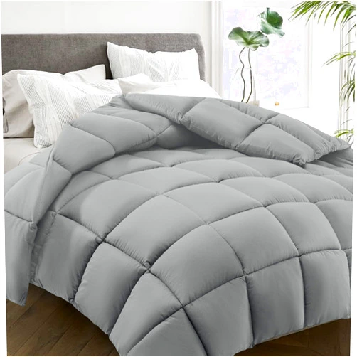 HYLEORY All Season Queen Size Bed Comforter - Cooling Down Alternative Quilted Duvet Insert with Corner Tabs - Winter Warm - Machine Washable - Light Grey