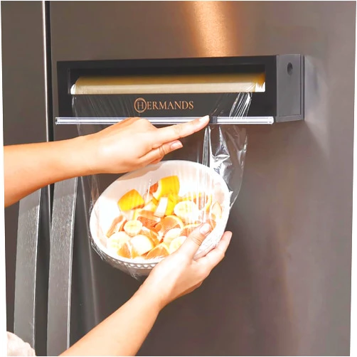 Hermands® Magnetic Plastic Wrap Dispenser with Cutter - Foil and Plastic Wrap Organizer - Aluminum Foil Organization and Storage - Cling Wrap with Slide Cutter Dispenser - Fits USA Wrap and Foil