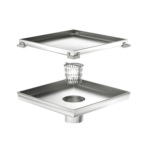 Neodrain 8-Inch Square Shower Drain with Removable Tile Insert Grate, Brushed 304 Stainless Steel, CUPC Certified, Includes Hair Strainer