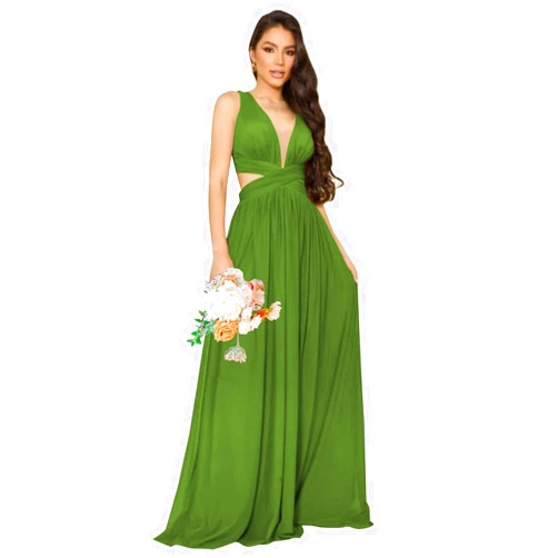 ZSHAOLHYJYZS V Neck Chiffon Bridesmaid Dresses for Women Long Pleated Formal Dresses Party Wedding Dress with Pockets