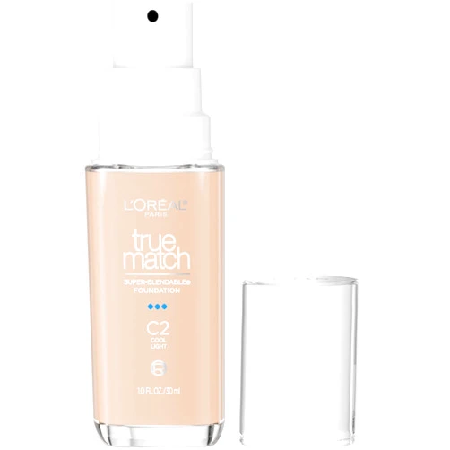 L'Oreal Paris True Match Super-Blendable Foundation, Medium Coverage Liquid Foundation Makeup, C2, Light, 1 Fl Oz