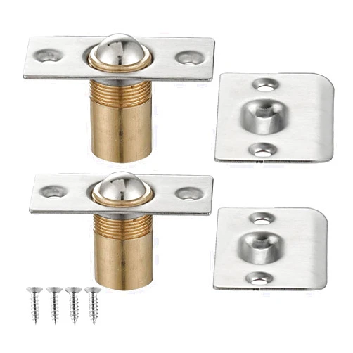 SOMIMOSA Closet Door Ball Catch Hardware, Stainless Steel Catch Adjustable with Strike Plate, Brushed Satin Finish 2 Pack, HBC100-P2