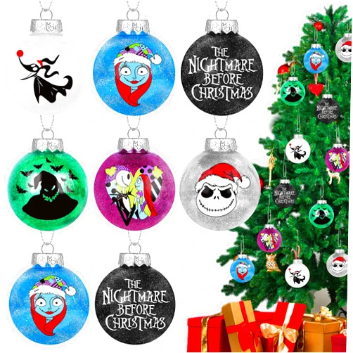 STUMEN 12PCS Nightmare Before Christmas Ball Ornaments - Glitter Christmas Tree Decorations, 2.36'' Halloween Ornaments for Tree, Holiday Hanging Balls Baubles for Home Party Supplies