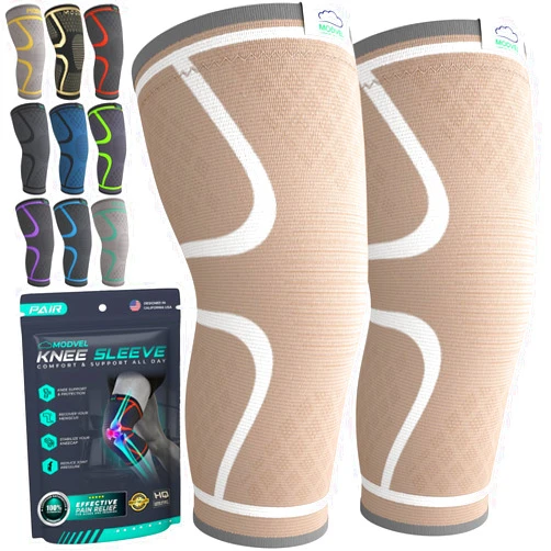 Modvel Compression Knee Brace for Women & Men - 2 Pack Knee Brace for Women Running Knee Pain, Knee Support Compression Sleeve, Workout Sports Knee Braces for Meniscus Tear ACL & Arthritis Pain Relief