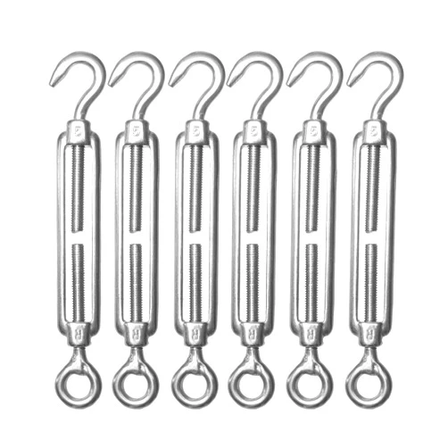 AUTMATCH M5 Turnbuckle Hook and Eye, Turnbuckle 304 Stainless Steel, Heavy Duty Wire Rope Tension, Pack of 6