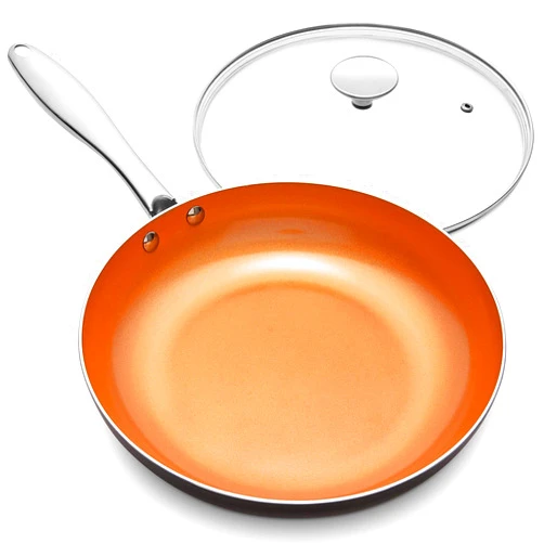 MICHELANGELO 11 Inch Frying Pan with Lid, Copper Frying Pan with Ultra Nonstick Titanium Coating, Nonstick Copper Skillet 11 Inch, Copper Pans, Ceramic Frying Pans, Induction Compatible - 11Inch