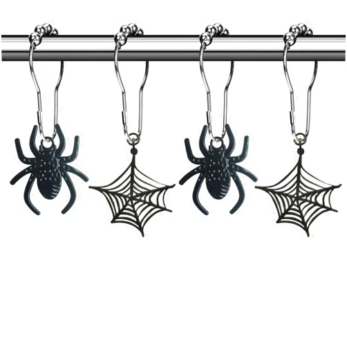 Aimoye Black Spider Shower Curtain Hooks - Gothic Shower Curtain Hooks Decorative Shower Curtain Set Accessory, Rust Proof Shower Hooks for Shower Curtain, Unique Chic Halloween Theme Bathroom Decor