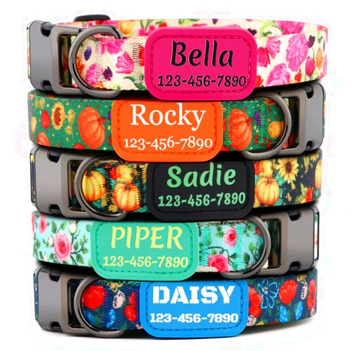 PLUTUS PET Personalized Floral Dog Collar with Name and Phone Number | Durable Metal Buckle | Cute Flower Girl Boy Dog Collar | Adjustable for Large Medium and Small Dogs