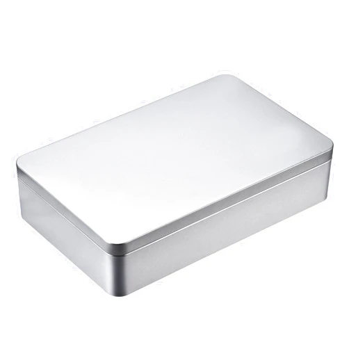 Hotop 1 Pack 8.5 by 5.3 by 1.9 Inch Silver Rectangular Empty Tin Box Containers, Gift, Jewelery and Storage Tin Kit, Home Organizer
