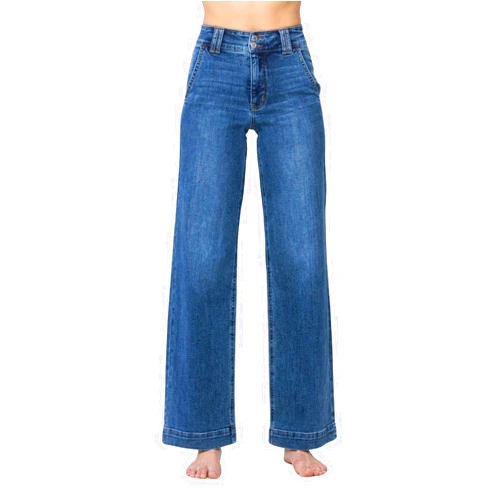 Judy Blue Women's High-Rise Double Button Waistband Wide Leg Jeans