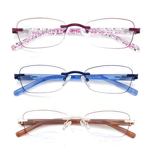 LOVIVY 3 Pack Rimless Reading Glasses for Women Blue Light Blocking Readers Tinted Edge Spring Hinge Pattern Print Arm Eyeglasses Mix 1.75
