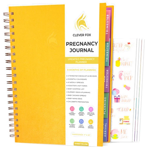 Clever Fox Pregnancy Journal & Memory Book - Pregnancy Planner & Notebook for Expecting Moms – Baby Keepsake, First Time Moms Gift (Amber Yellow)