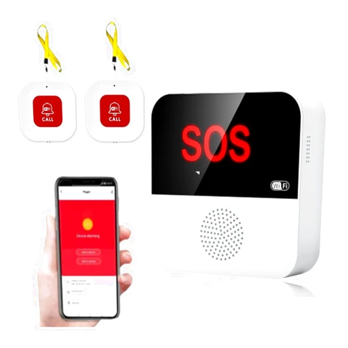 LaMuManY Life Alert-Caregiver Pager-Life Alert Systems for Seniors no Monthly Fee - WiFi Smart Caregiver Pager Wireless Call Button, Nurse Calling Alert Patient Help System for Home, 2 Panic Buttons 1 Receiver