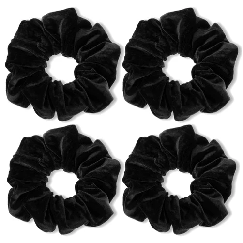 Lusofie 4 Pcs Big Velvet Scrunchies for Women BLack Hair Scrunchies for Thick Hair Black Classic Elastic Scrunchy Hair Bands Tie Soft Ropes Ponytail Holder Hair Accessories