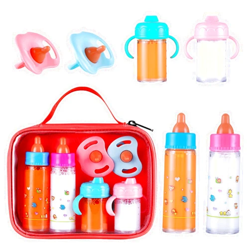 Pretendor Magic Disappearing Milk and Juice Bottle with Pacifier,6 Pieces Pretend Play Feeding Toy Set with Package, Baby Doll Accessories for Girl