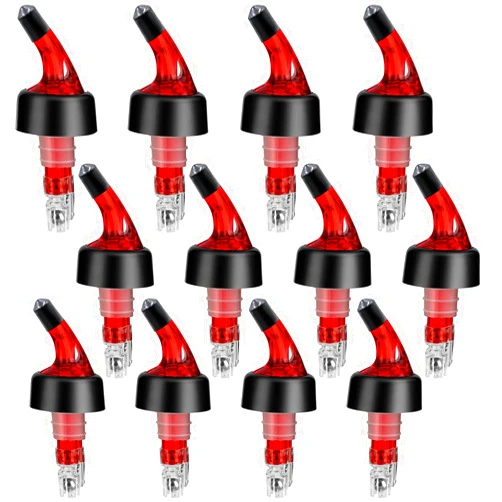 NFFIBDH Automatic Measured Bottle Pourer - Quick Shot Spirit Liquor Pour Spouts with Dust Caps for Wine Cocktail Beverages - Ideal Home Bar Tools 1.5 oz / 45ml (Red, 12 Pack)