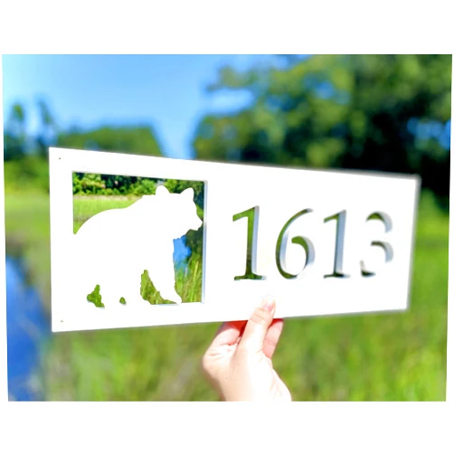 Miller Kyle Studios Horizontal Bear Address Sign, Weatherproof PVC House Numbers, Address Plaque for Cabin, Exterior Mountain Home Decor, Cute Bear Woodland Animal Art
