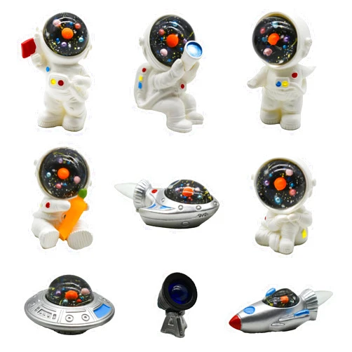 Pinenjoy 9Pcs Miniature Astronaut and Rocket Figurines Mini Spaceman and UFO Playset Resin Cake Toppers for DIY Shelf Tabletop Diorama Craft Decoration