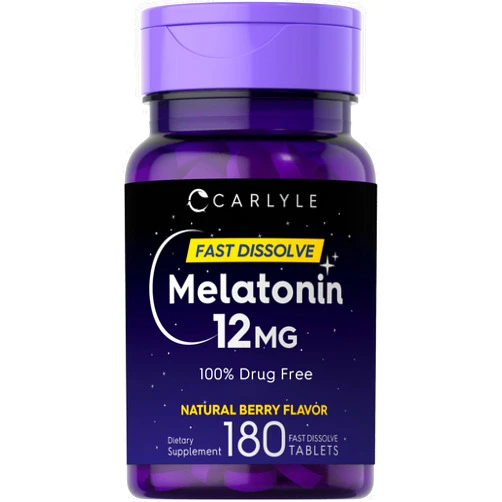 Carlyle Melatonin 12 mg Fast Dissolve 180 Tablets | Drug Free | Natural Berry Flavor | Vegetarian, Non-GMO, Gluten Free