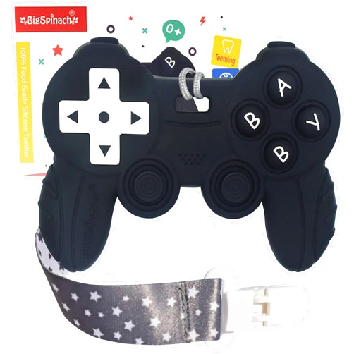 BIGSPINACH Cool Remote Game Control Teething Toy for Babies 0-6 6-12 Months,Game Controller Teether for Gamer Parents,Baby's First Valentines Day Gifts,Silicone Remote Chew Toys（Black