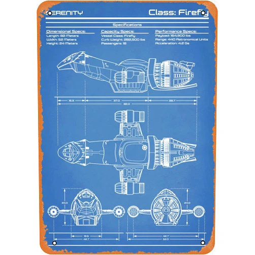 KASDBOPA Metal wall sign Serenity Firefly Prints Serenity Firefly Vessel - 8 X 12 Inch Retro Tin Sign