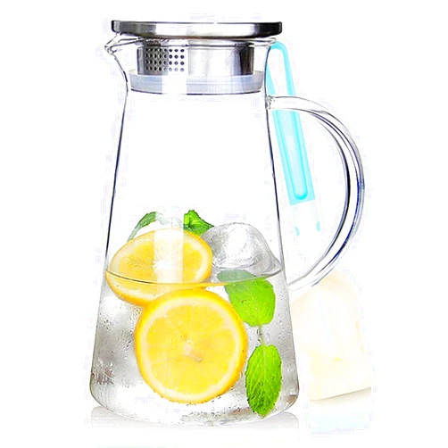 SUSTEAS 2.0 Liter 68oz Glass Pitcher with Lid, Easy Clean Heat Resistant Glass Water Carafe with Handle for Hot/Cold Beverages - Water, Cold Brew, Iced Tea & Juice, With 1 Long-Handled Brush Included