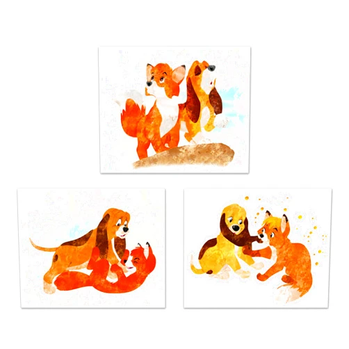 PICTURE THIS PRINTS Fox and The Hound - Set of 3 (8 inches x 10 inches) Poster Prints - Cute Watercolor Photos